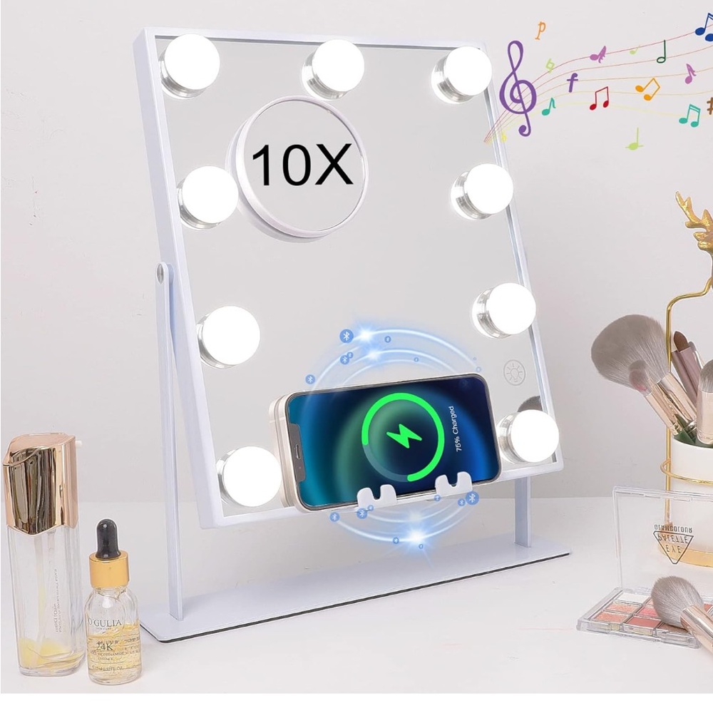 Lighted Vanity Mirror Wireless Charging Bluetooth Speaker (missing 10x mirror)